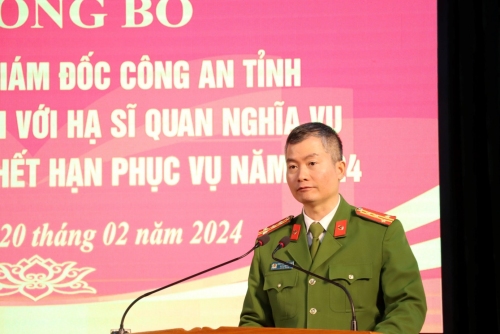 Công an tỉnh Lai Châu tổ chức Lễ công bố Quyết định của Giám đốc Công an tỉnh về việc xuất ngũ đối với hạ sĩ quan nghĩa vụ nhập ngũ năm 2022 hết hạn phục vụ tại ngũ năm 2024