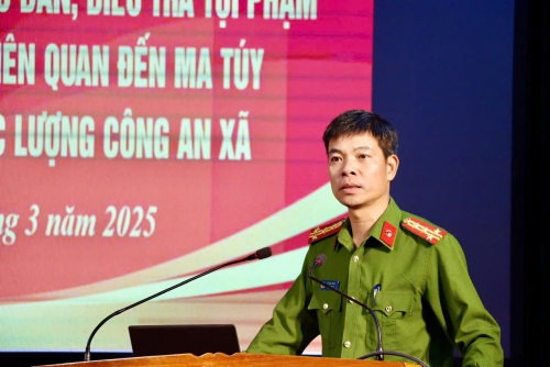 Đại tá Lê Anh Hưng – Phó Giám đốc Công an tỉnh phát biểu chỉ đạo Hội nghị.
