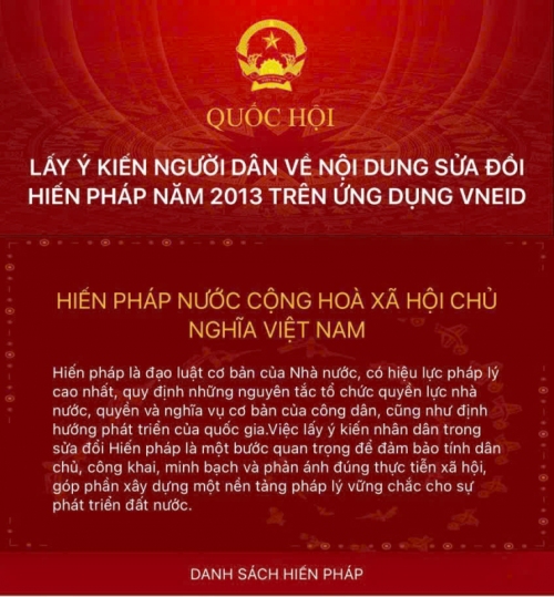 Hướng dẫn thực hiện góp ý sửa đổi, bổ sung một số điều của Hiến pháp trên VNeID