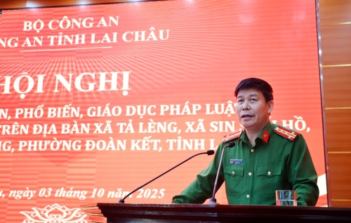 Đại tá Khoàng Văn Thương – Phó Giám đốc Công an tỉnh phát biểu tại hội nghị