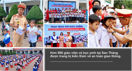 Hơn 580 giáo viên và học sinh tại San Thàng được trang bị kiến thức về an toàn giao thông.