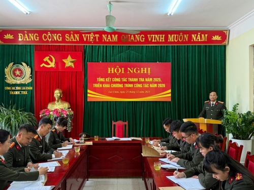 Đồng chí Thượng tá Hà Thái Hoàn - Chánh thanh tra  phát biểu kết luận hội nghị