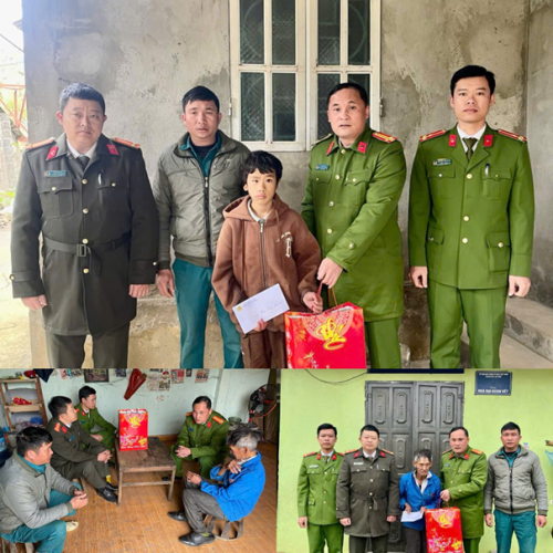 Đ/c Trung tá Lê Quang Hòa – Bí thư chi bộ, Trưởng Công an phường cùng CBCS động viên, thăm hỏi, trao tặng quà Tết cho các hộ gia đình.