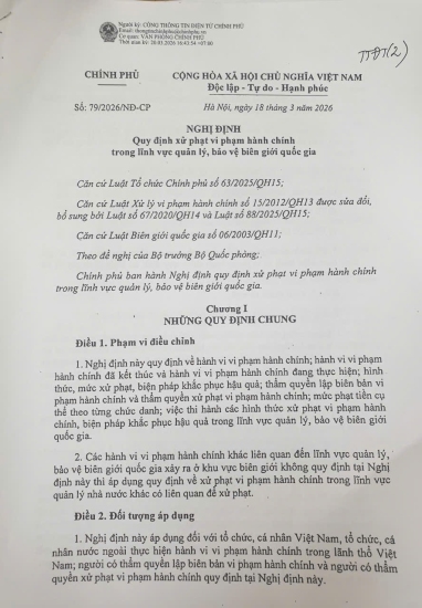 Quy định mới về xử phạt vi phạm hành chính trong lĩnh vực quản lý, bảo vệ biên giới quốc gia: Mức phạt tiền tối đa với cá nhân lên đến 75 triệu đồng.