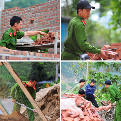 Chi đoàn Công an xã Bum Nưa hỗ trợ gia đình chính sách xây dựng nhà ở.