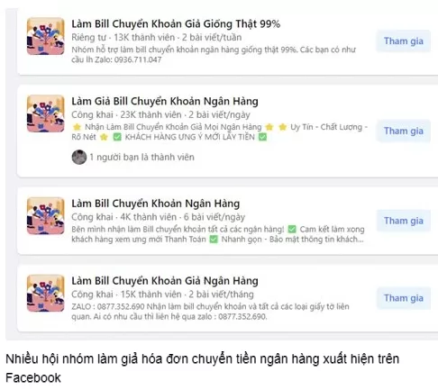 Các trang nhóm làm Bill giả