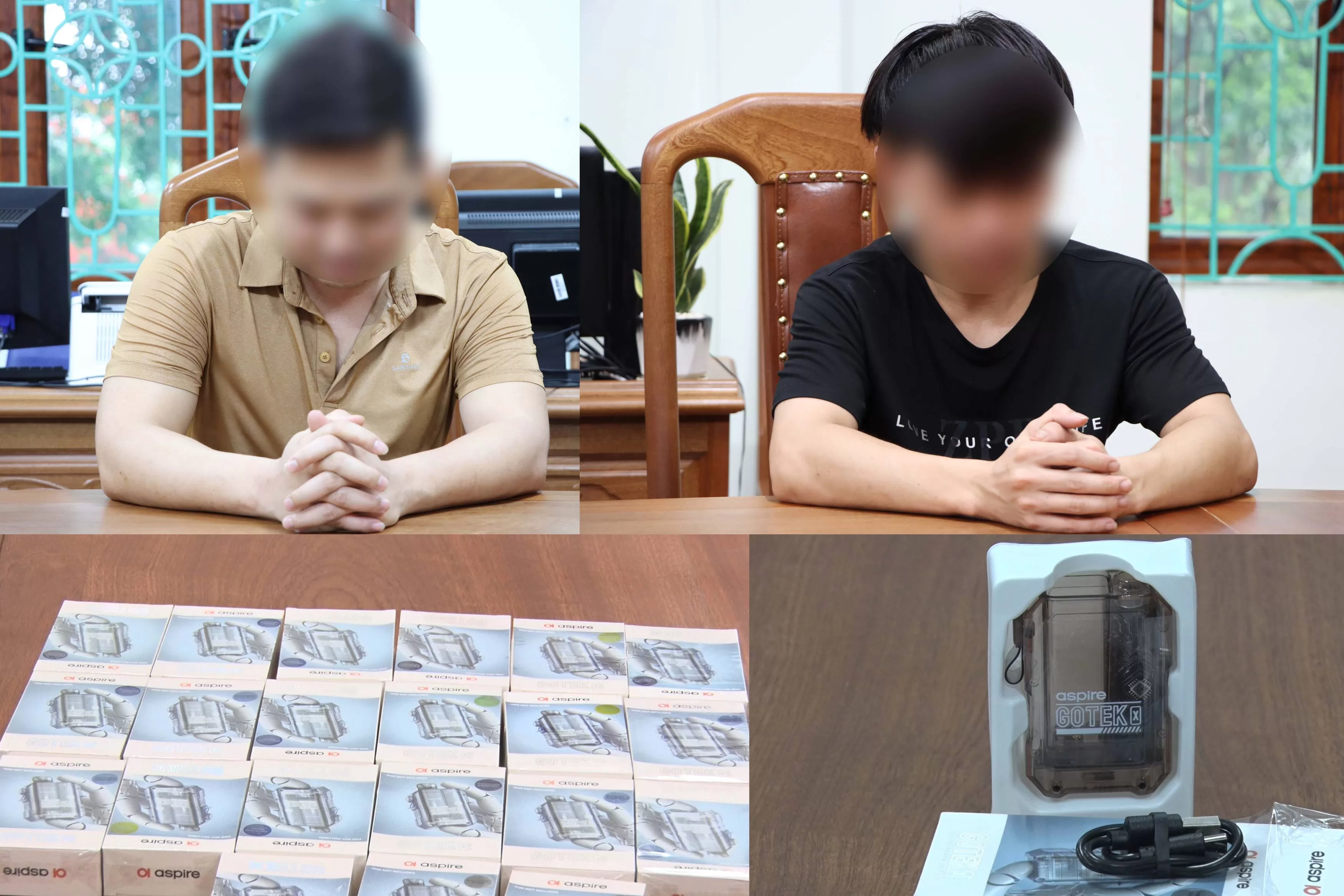 Hai đối tượng và tang vật tại cơ quan chức năng