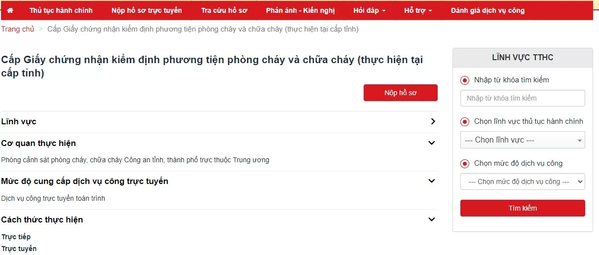 Hướng dẫn nộp hồ sơ Cấp Giấy chứng nhận kiểm định phương tiện phòng cháy và chữa cháy (thực hiện tại cấp tỉnh)