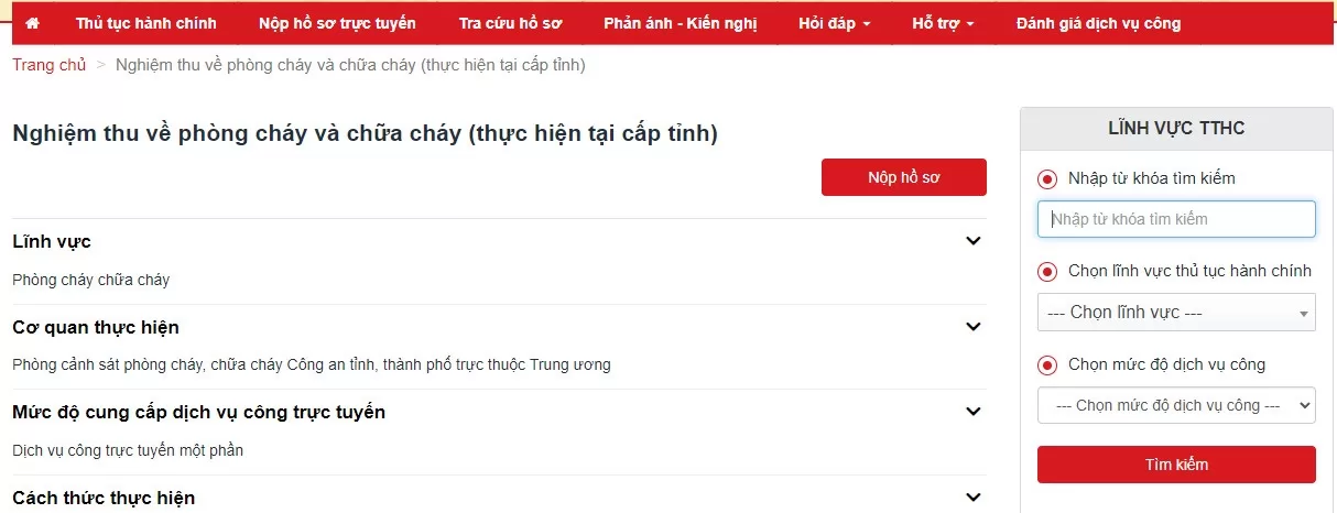 Hướng dẫn nộp hồ sơ nghiệm thu về Phòng cháy chữa cháy trên Cổng dịch vụ công Bộ Công an
