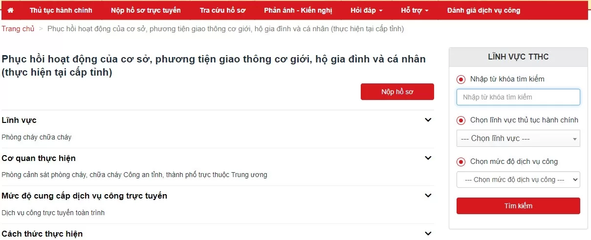 Hướng dẫn nộp hồ sơ Phục hồi hoạt động của cơ sở, phương tiện giao thông cơ giới, hộ gia đình và cá nhân (thực hiện tại cấp tỉnh)