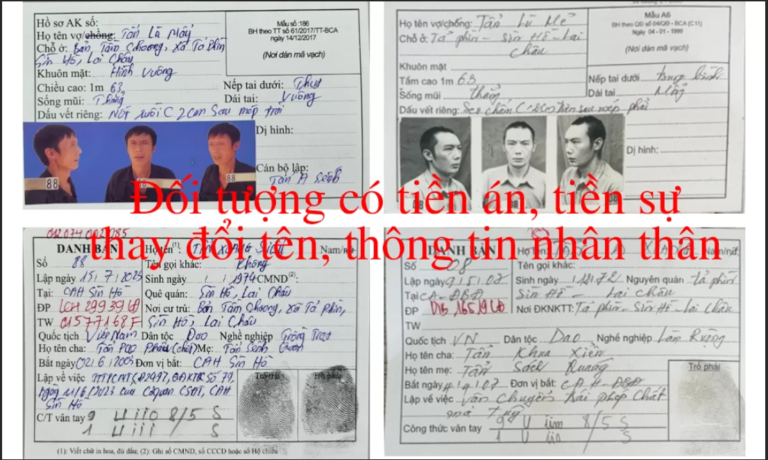 Phát hiện đối tượng có 01 tiền án; 01 tiền sự, thay đổi tên, tên bố, tên mẹ, tên vợ và năm sinh để trốn tránh sự trừng phạt của pháp luật