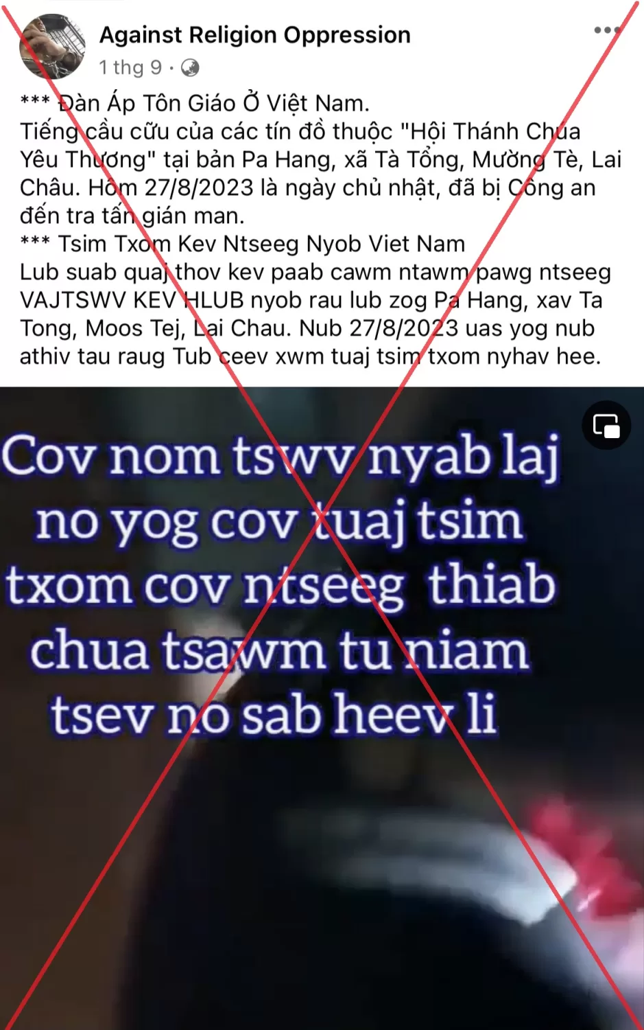 Trang Fanpage Facebook “Against Religion Oppression” ở nước ngoài vu cáo chính quyền Lai Châu đàn áp tôn giáo