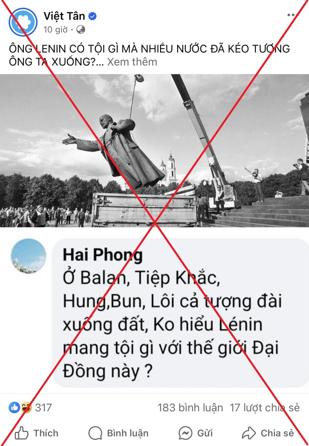 Ảnh chụp bài đăng trên trang Facebook “Việt Tân”