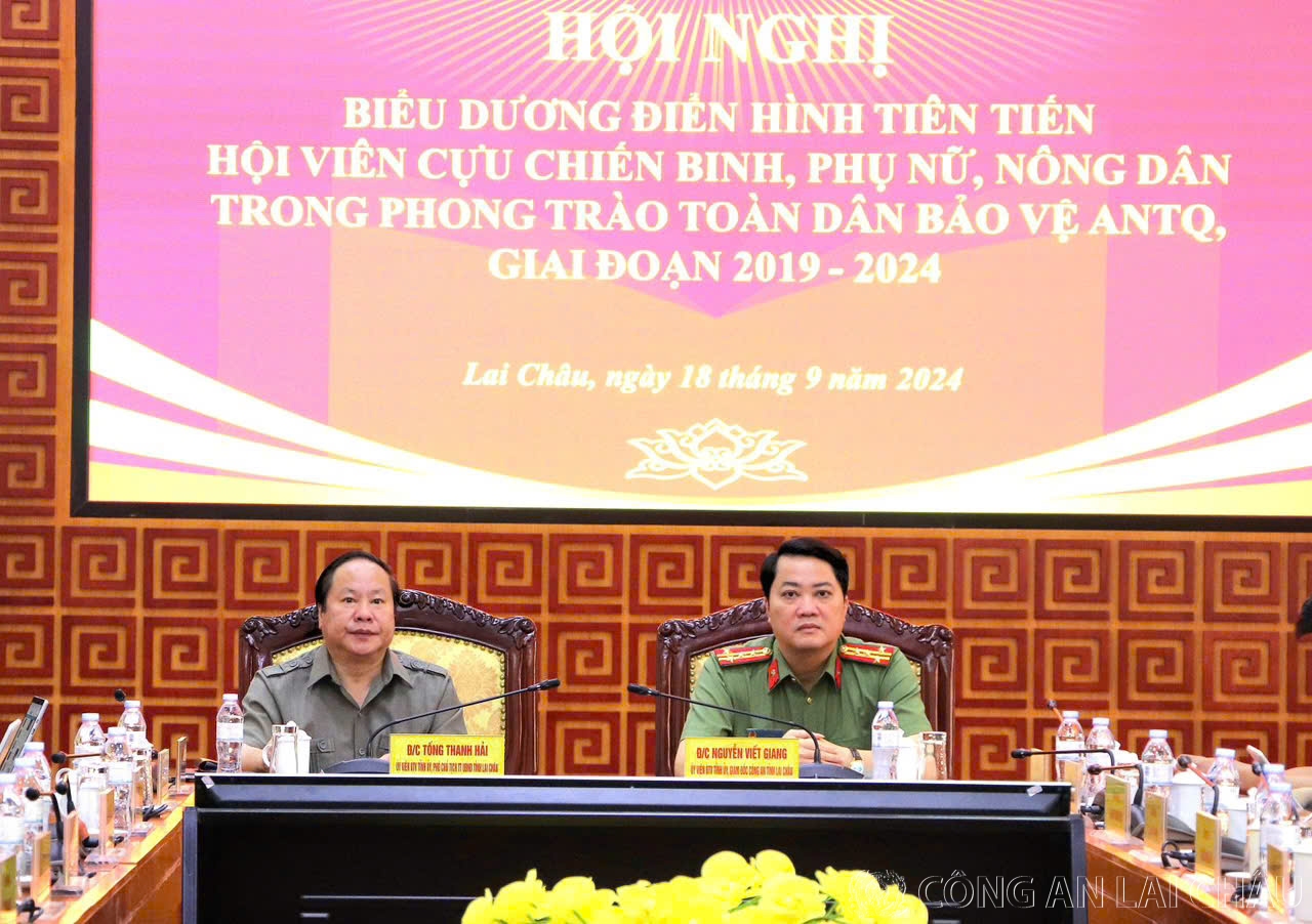 Đồng chí Tống Thanh Hải - Phó Chủ tịch Thường trực UBND tỉnh, Trưởng Ban Chỉ đạo và Đại tá Nguyễn Viết Giang - Giám đốc Công an tỉnh, Phó Trưởng ban Thường trực Ban Chỉ đạo cùng chủ trì Hội nghị.