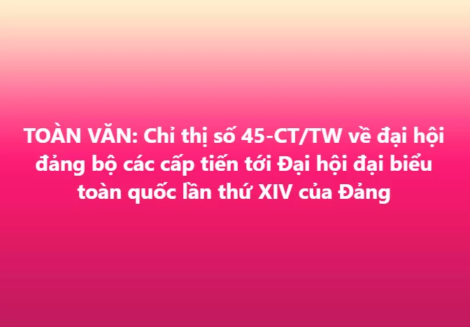 Toàn văn: Chỉ thị số 45-CT/TW của Bộ Chính trị về đại hội đảng bộ các cấp tiến tới Đại hội đại biểu toàn quốc lần thứ XIV của Đảng