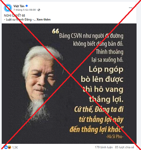 Ảnh: Việt Tân xuyên tạc Nghị quyết 68