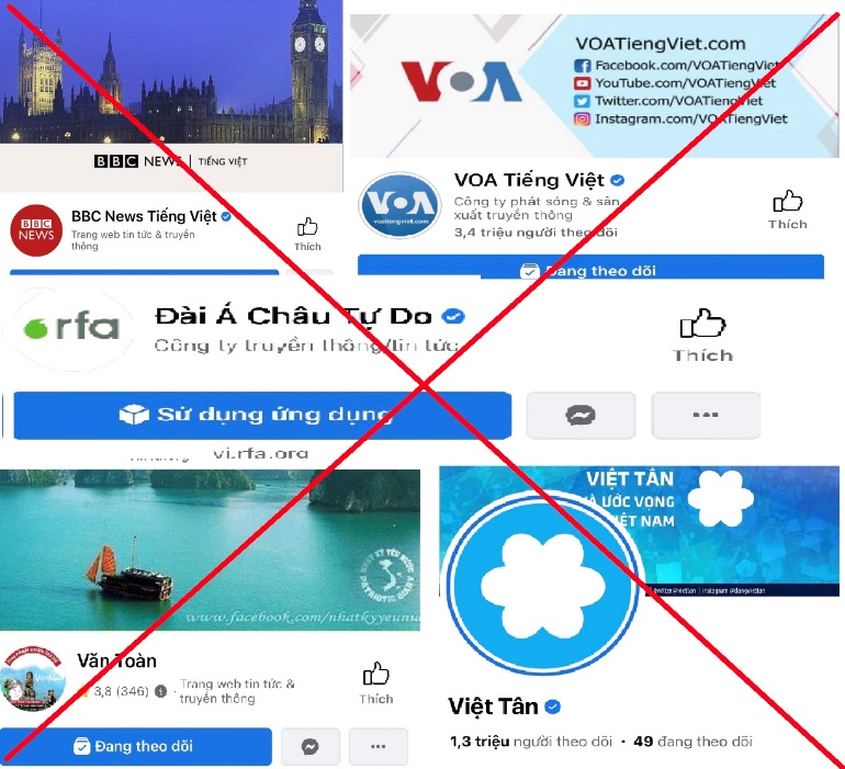 Ảnh: Các trang thông tin phản động thường xuyên tán phát thông tin sai sự thật trên mạng xã hội