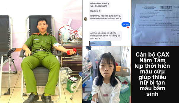 Cán bộ CAX Nậm Tăm kịp thời hiến máu cứu giúp thiếu nữ bị tan máu bẩm sinh