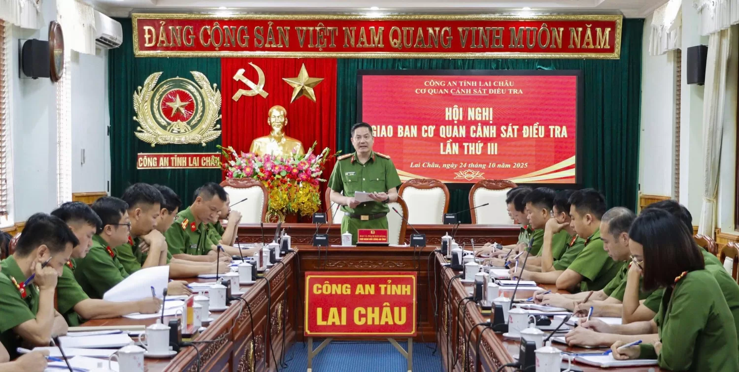 Đại tá Phạm Hải Đăng – Phó Giám đốc Công an tỉnh, Thủ trưởng Cơ quan CSĐT chủ trì hội nghị