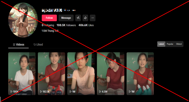 Hình ảnh tài khoản tiktok dùng trí tuệ nhân tạo (AI) giả danh người khuyết tật lợi dụng sự thương hại của người khác để bán hàng