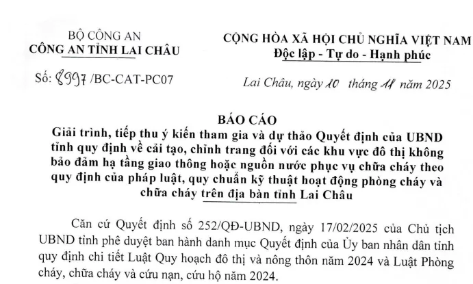 Bảng tổng hợp ý kiến dự thảo Quyết định của UBND tỉnh quy định về cải tạo, chỉnh trang đối với các khu vực đô thị không bảo đảm hạ tầng giao thông hoặc nguồn nước phục vụ chữa cháy