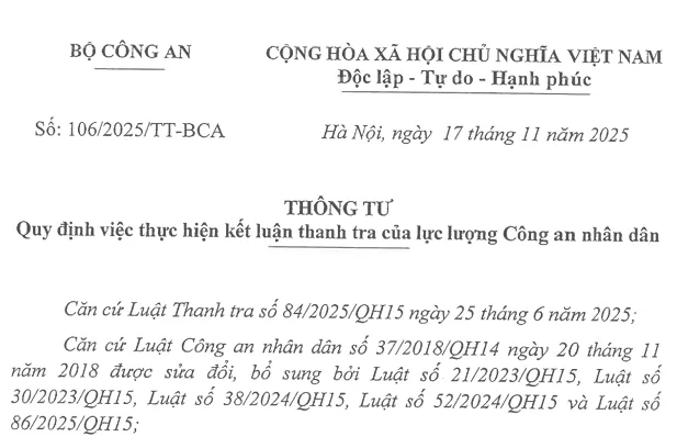 Bộ Công an ban hành Thông tư 106: Siết chặt kỷ luật, đảm bảo thực hiện nghiêm túc kết luận thanh tra