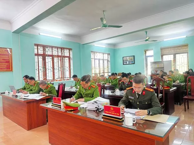 Toàn cảnh Hội nghị Tổng kết năm 2025 , triển khai công tác năm 2026 của Văn phòng Cơ quan CSĐT Công an tỉnh