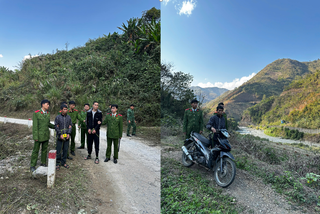 Bị can Phàn Láo San, Phùng Sần Tâu tại hiện trường vụ án