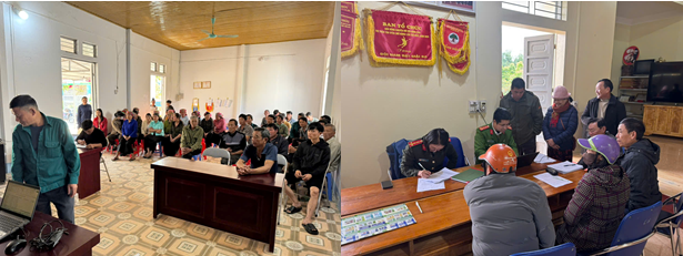 Lực lượng Công an xã phối hợp với trưởng bản tuyên truyền, hướng dẫn Nhân dân thực hiện các quy định về đăng ký, quản lý cư trú