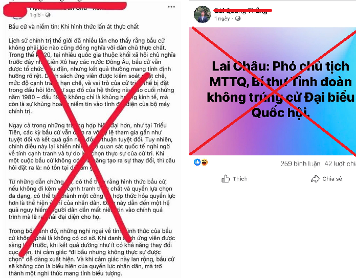 Các tài khoản cá nhân, trang tin xuyên tạc về công tác bầu cử và kết quả bầu cử