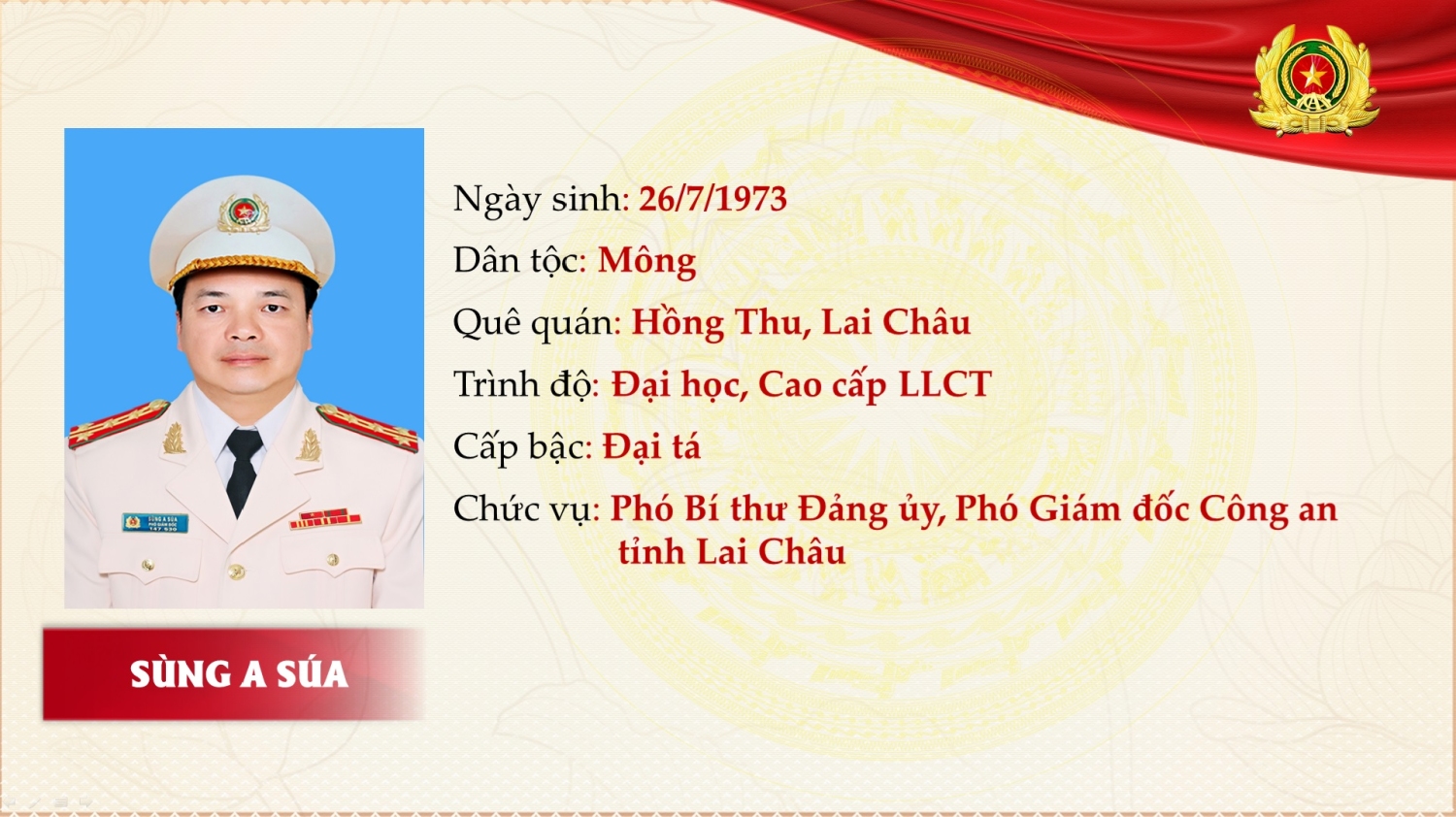 Đại tá Sùng A Súa – Phó Bí thư Đảng ủy, Phó Giám đốc Công an tỉnh Lai Châu trúng cử Đại biểu Hội đồng nhân dân tỉnh nhiệm kỳ 2026–2031