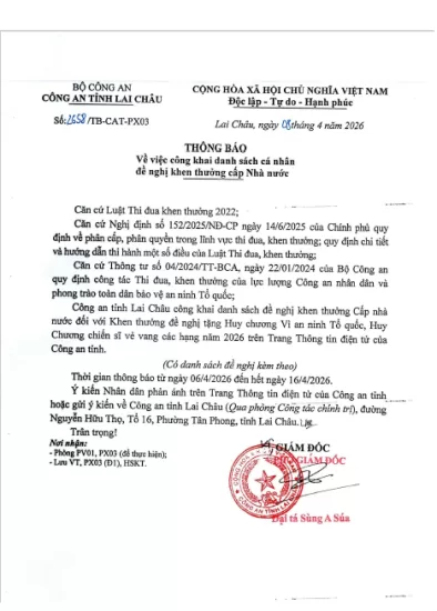 Công khai danh sách cá nhân đề nghị khen thưởng cấp Nhà nước