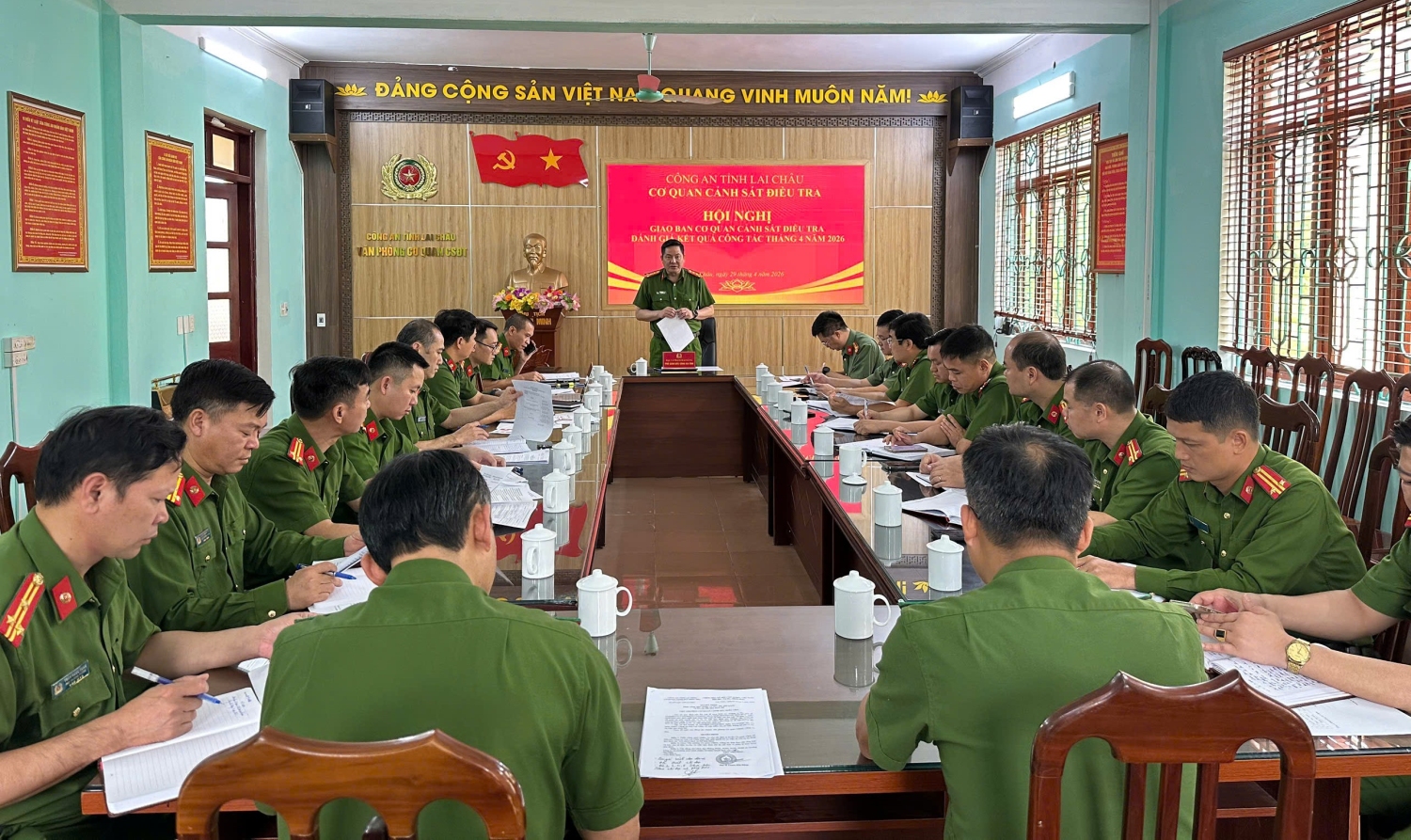 Toàn cảnh Hội nghị giao ban Cơ quan CSĐT Công an tỉnh Lai Châu  tháng 4/2026