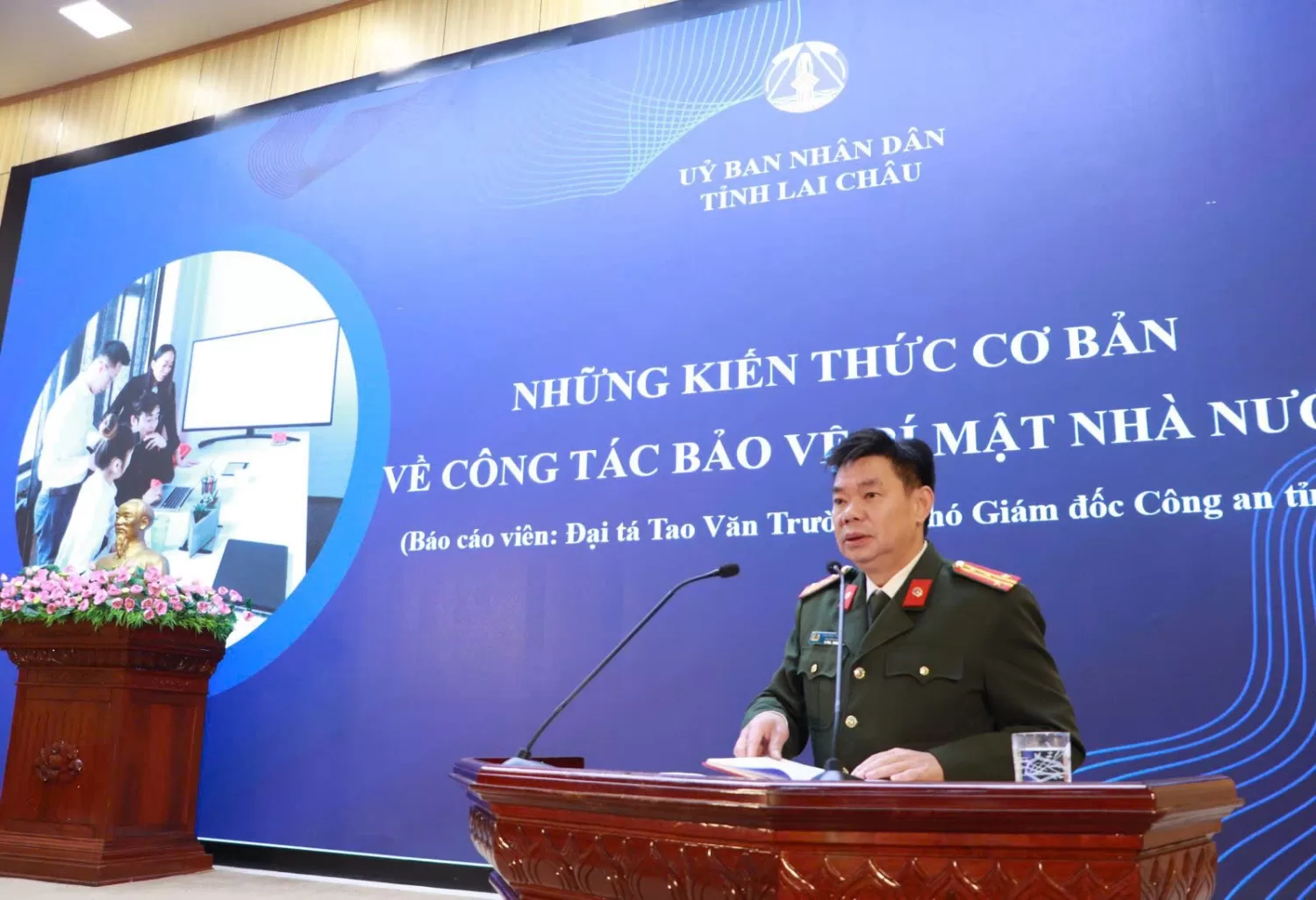 Đại tá Tao Văn Trường - Phó Giám đốc Công an tỉnh quán triệt, triển khai chuyên đề Những kiến thức cơ bản về công tác bảo vệ Bí mật Nhà nước tại Hội nghị tập huấn