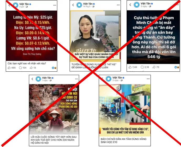 Một số bài viết đăng tải Trên trang Facebook “Việt Tân” trong thời gian gần đây