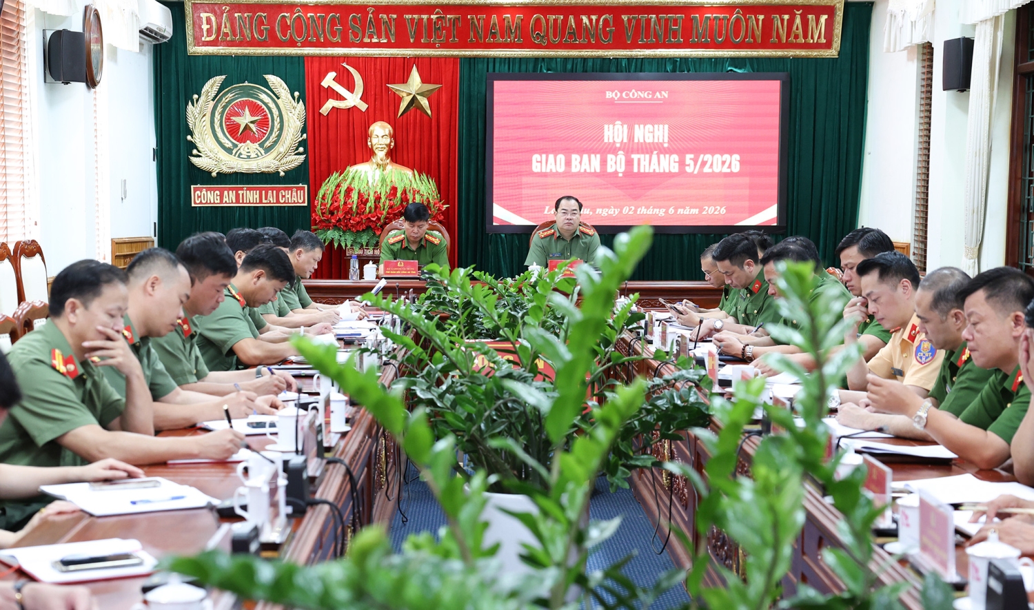 Quang cảnh Hội nghị tại Điểm cầu Công an tỉnh Lai Châu