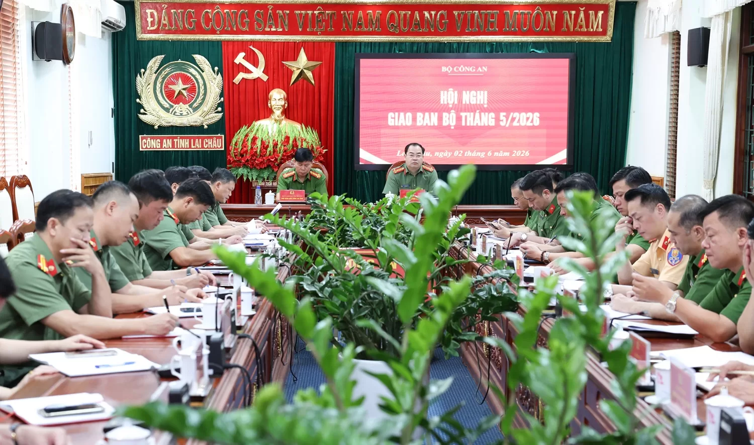 Quang cảnh Hội nghị tại Điểm cầu Công an tỉnh Lai Châu