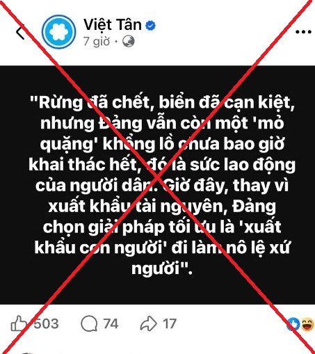 Bài viết đăng tải trên trang Facebook “Việt Tân”