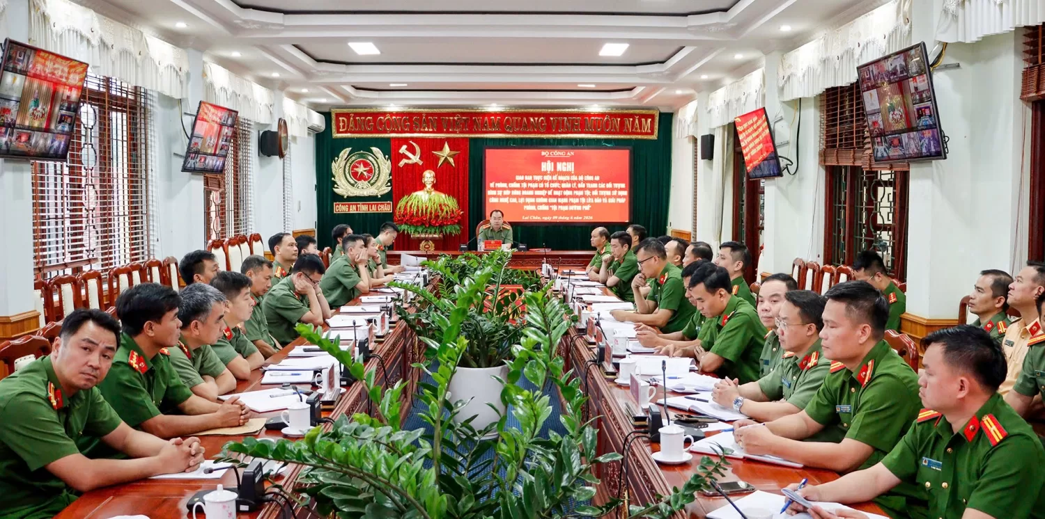 Quang cảnh hội nghị tại điểm cầu Công an tỉnh