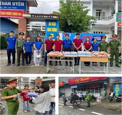 Đoàn viên thanh niên Công an xã cùng Đoàn viên các chi Đoàn xã Than Uyên tham gia tiếp sức mùa thi