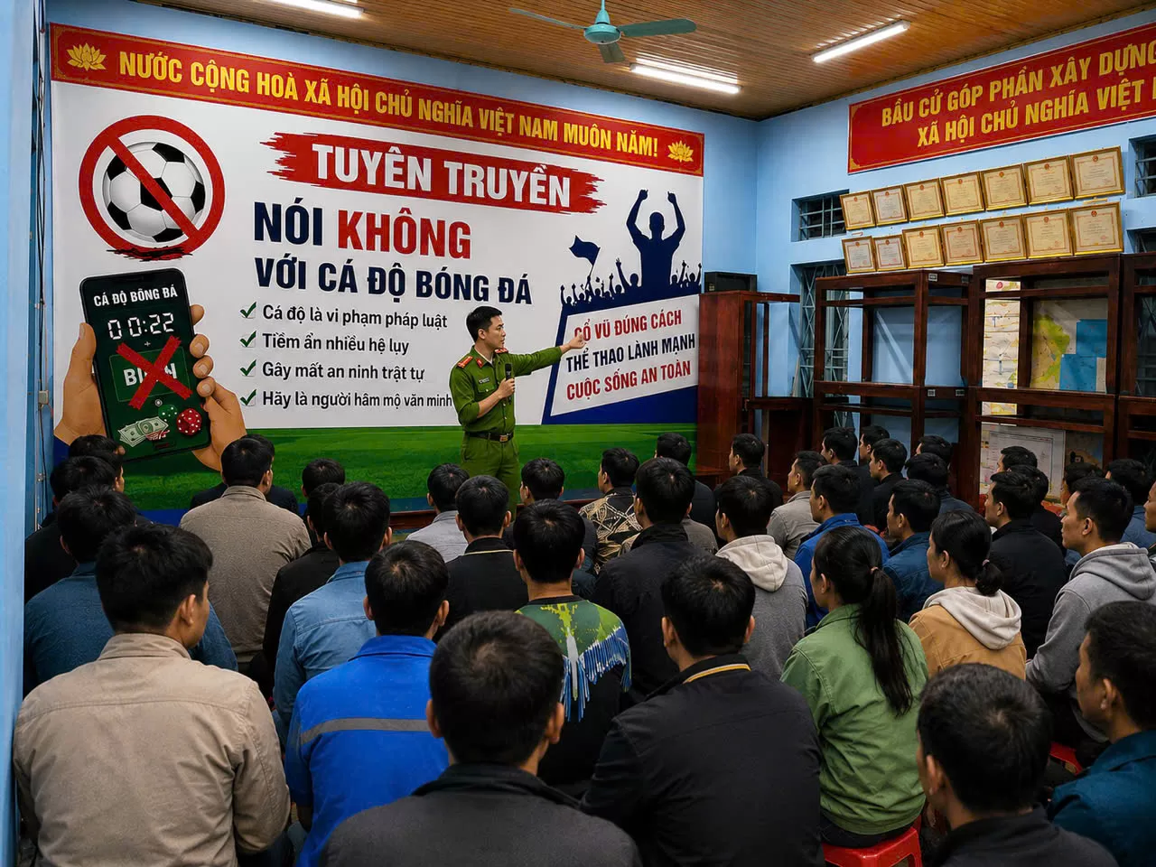 Công an xã Dào San tăng cường tuyên truyền, vận động Nhân dân nói không với cá độ bóng đá mùa World Cup 2026.