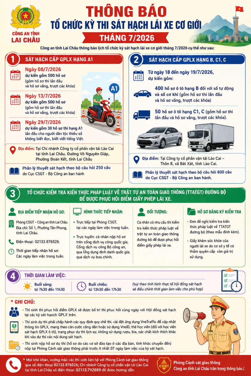 Thông báo tổ chức kỳ sát hạch lái xe cơ giới tháng 7 năm 2026