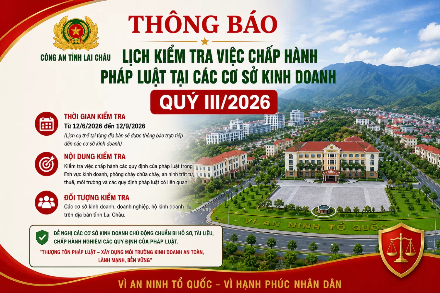 Thông báo lịch kiểm tra việc chấp hành pháp luật tại các cơ sở kinh doanh Quý III/2026