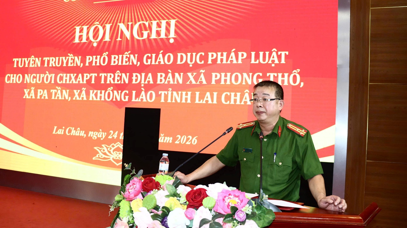 Thượng tá Lù Văn Hà – Phó trưởng phòng CSTHAHS-HTTP phát biểu chỉ đạo Hội nghị