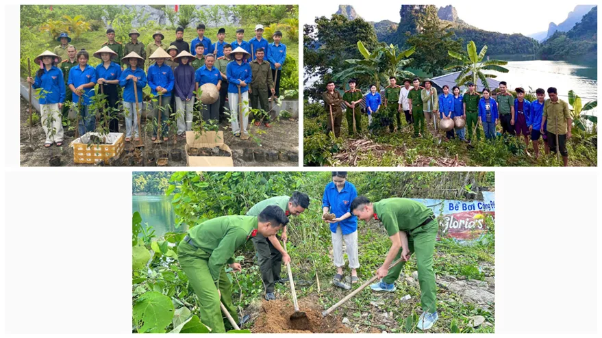 Công an xã Mường Kim phối hợp trồng 285 cây hoa anh đào tại các điểm du lịch, di tích lịch sử