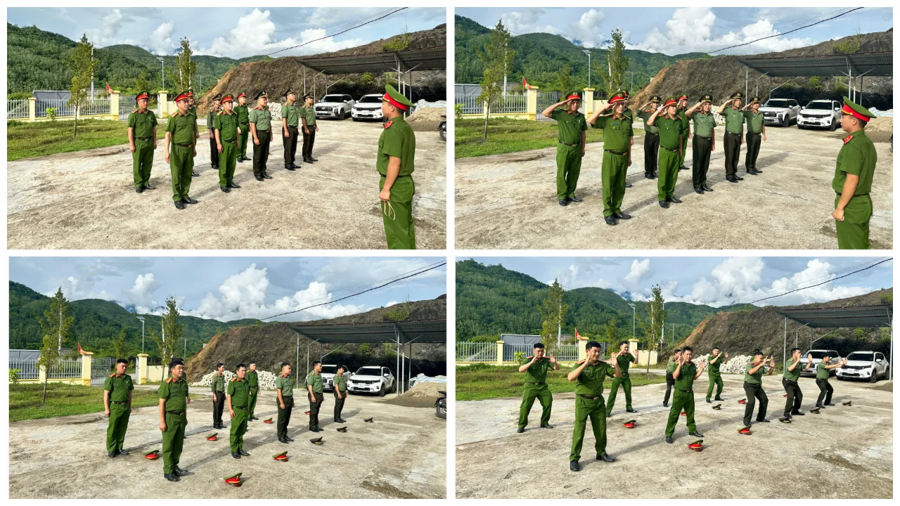 Công an xã Nậm Mạ tổ chức tập huấn điều lệnh quân sự võ thuật và kiểm tra bắn súng