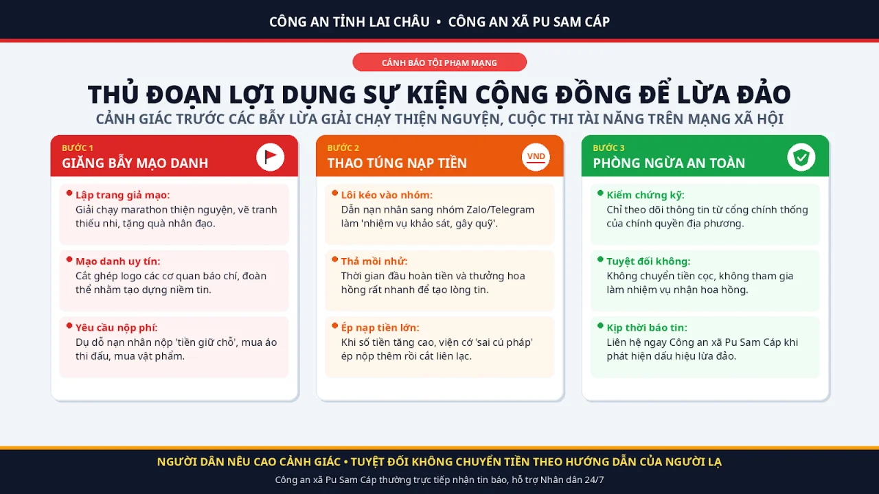 Công an xã Pu Sam Cáp cảnh báo thủ đoạn lợi dụng các sự kiện cộng đồng để lừa đảo chiếm đoạt tài sản