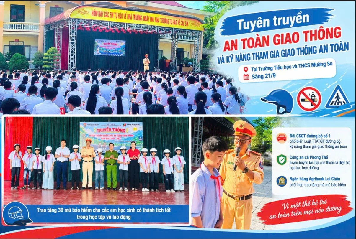 Phòng Cảnh sát giao thông phối hợp tuyên truyền pháp luật về TTATGT và kỹ năng sống tại Trường Tiểu học và THCS Mường So