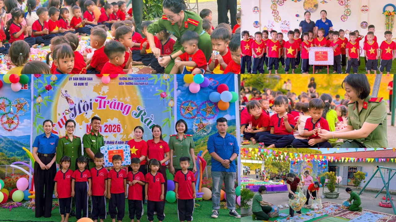 Đội Thanh niên xung kích vì Nhân dân phục vụ xã Bum Tở mang Trung thu ấm áp đến với thiếu nhi