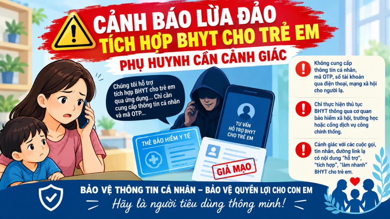 Cảnh báo thủ đoạn mạo danh cơ quan chức năng hỗ trợ tích hợp bảo hiểm y tế cho trẻ em để lừa đảo
